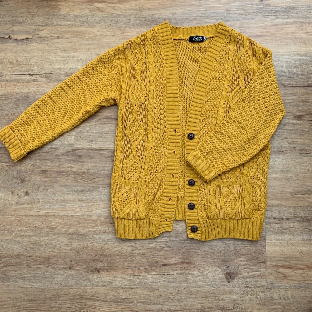 NWOT : Cable Knit Mustard Yellow Cardigan - M/L